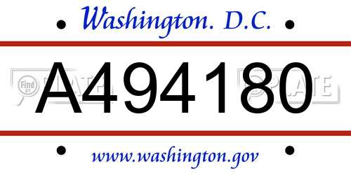 A494180 District Of Columbia License Plate