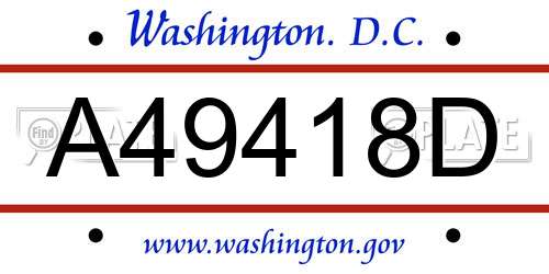 A49418D District Of Columbia License Plate
