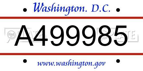 A499985 District Of Columbia License Plate