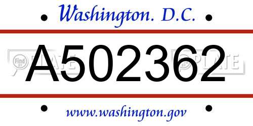 A502362 District Of Columbia License Plate
