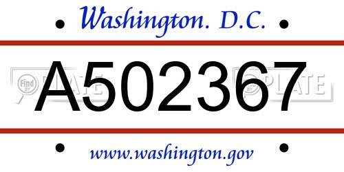 A502367 District Of Columbia License Plate