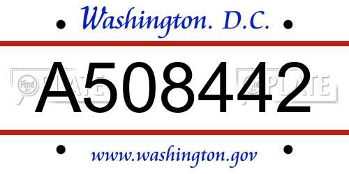 A508442 District Of Columbia License Plate