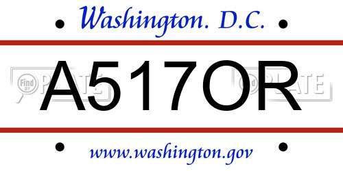 A517OR District Of Columbia License Plate