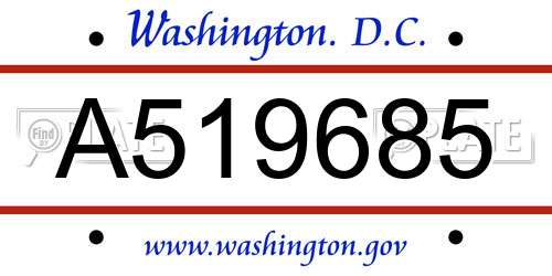 A519685 District Of Columbia License Plate