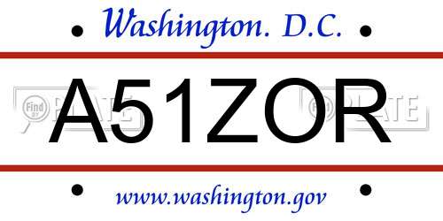 A51ZOR District Of Columbia License Plate