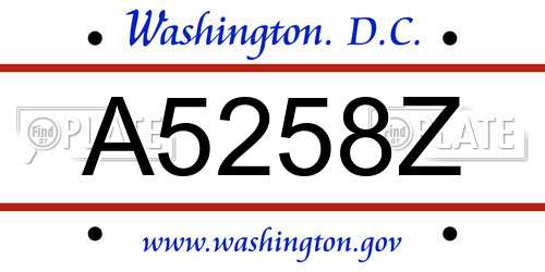A5258Z District Of Columbia License Plate