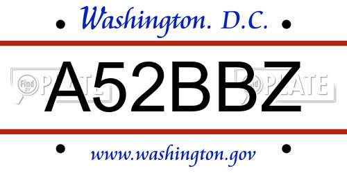 A52BBZ District Of Columbia License Plate