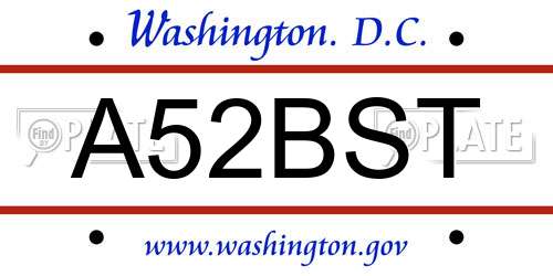 A52BST District Of Columbia License Plate