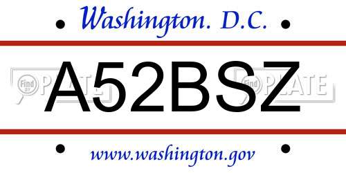 A52BSZ District Of Columbia License Plate