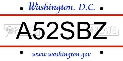 A52SBZ District Of Columbia License Plate