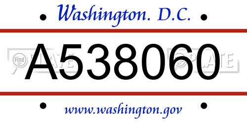 A538060 District Of Columbia License Plate