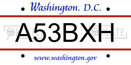 A53BXH District Of Columbia License Plate