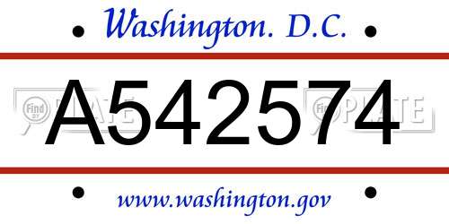 A542574 District Of Columbia License Plate
