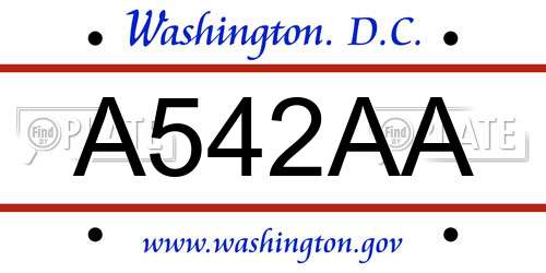 A542AA District Of Columbia License Plate
