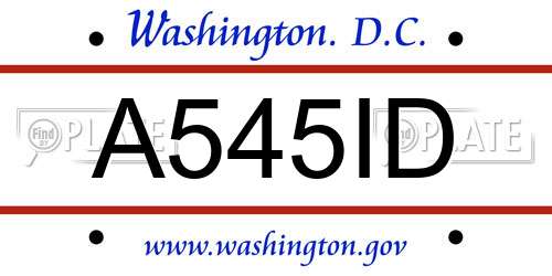 A545ID District Of Columbia License Plate