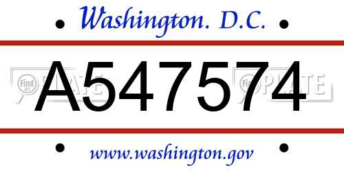 A547574 District Of Columbia License Plate
