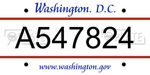 A547824 District Of Columbia License Plate