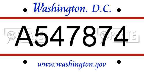 A547874 District Of Columbia License Plate