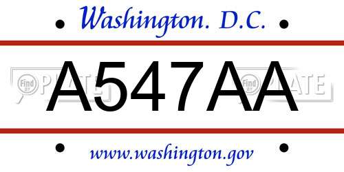A547AA District Of Columbia License Plate