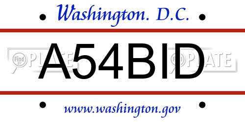 A54BID District Of Columbia License Plate