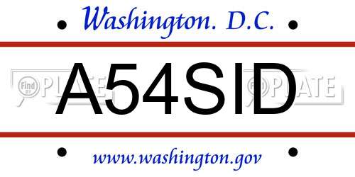 A54SID District Of Columbia License Plate