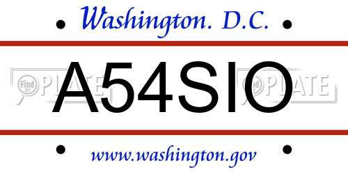 A54SIO District Of Columbia License Plate