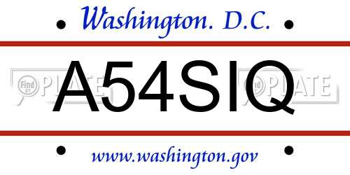 A54SIQ District Of Columbia License Plate