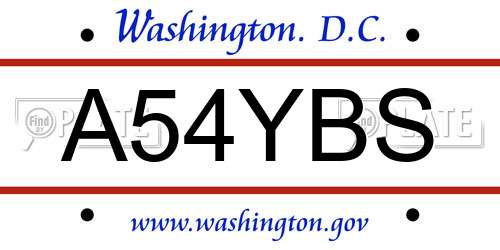 A54YBS District Of Columbia License Plate