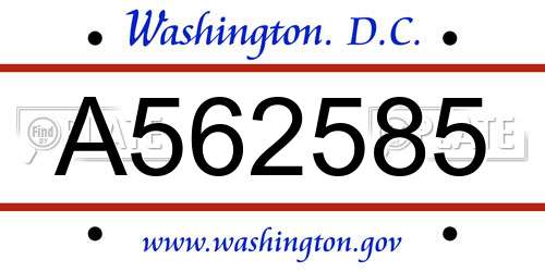 A562585 District Of Columbia License Plate
