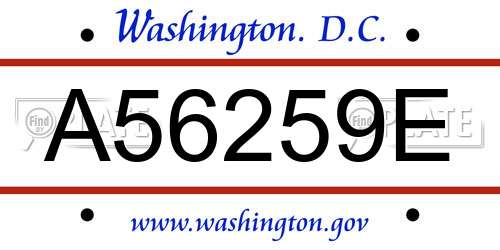 A56259E District Of Columbia License Plate