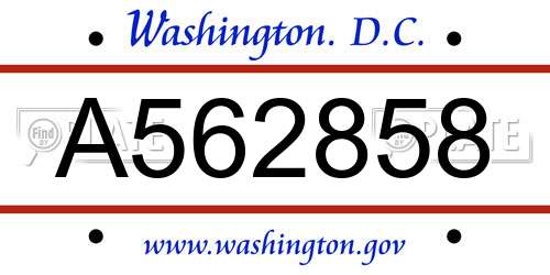 A562858 District Of Columbia License Plate