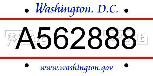 A562888 District Of Columbia License Plate