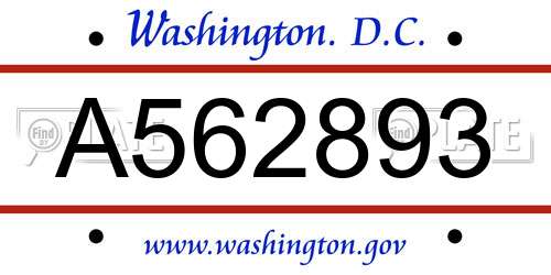 A562893 District Of Columbia License Plate