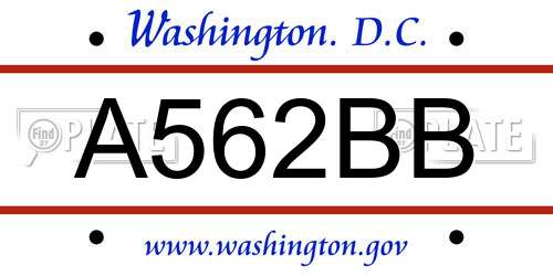 A562BB District Of Columbia License Plate