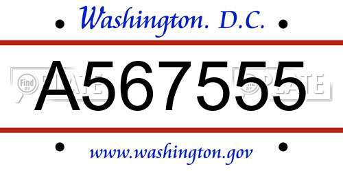 A567555 District Of Columbia License Plate