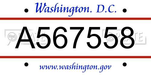 A567558 District Of Columbia License Plate