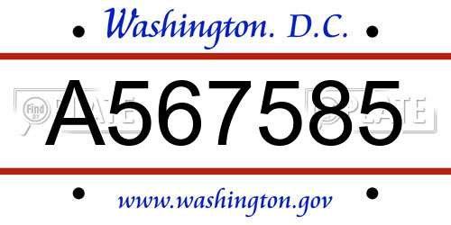 A567585 District Of Columbia License Plate