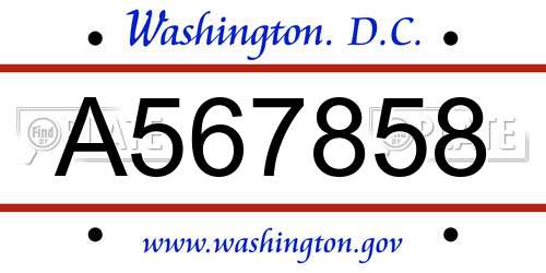 A567858 District Of Columbia License Plate
