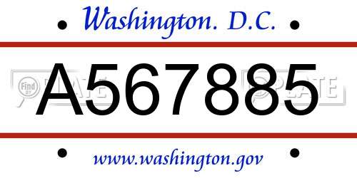 A567885 District Of Columbia License Plate