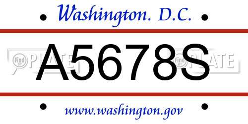 A5678S District Of Columbia License Plate