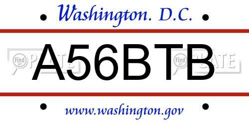 A56BTB District Of Columbia License Plate