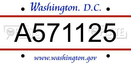 A571125 District Of Columbia License Plate