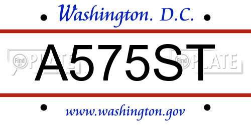 A575ST District Of Columbia License Plate