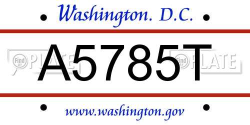 A5785T District Of Columbia License Plate