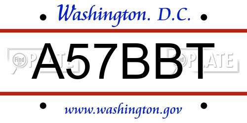 A57BBT District Of Columbia License Plate