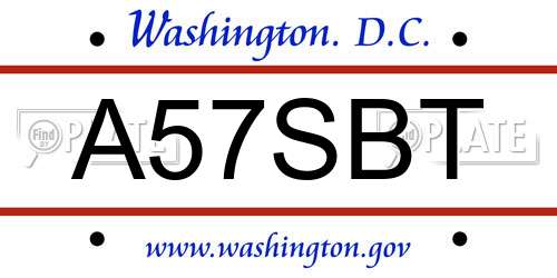 A57SBT District Of Columbia License Plate