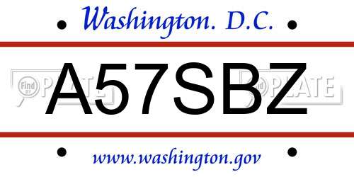 A57SBZ District Of Columbia License Plate