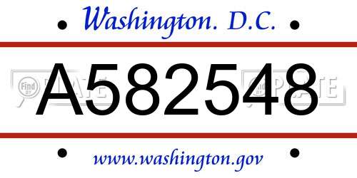 A582548 District Of Columbia License Plate