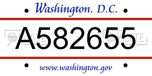 A582655 District Of Columbia License Plate