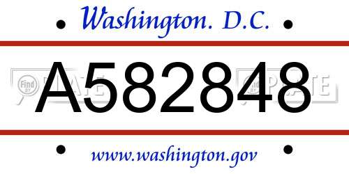 A582848 District Of Columbia License Plate